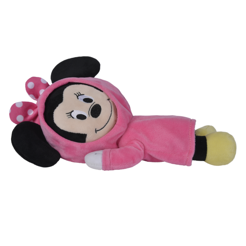  - minnie souris - peluche allongée réversible rose 25 cm 